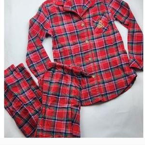 Lauren Ralph Lauren Red Tartan Plaid 2 Piece Pajama Set Pants & Button Top Small